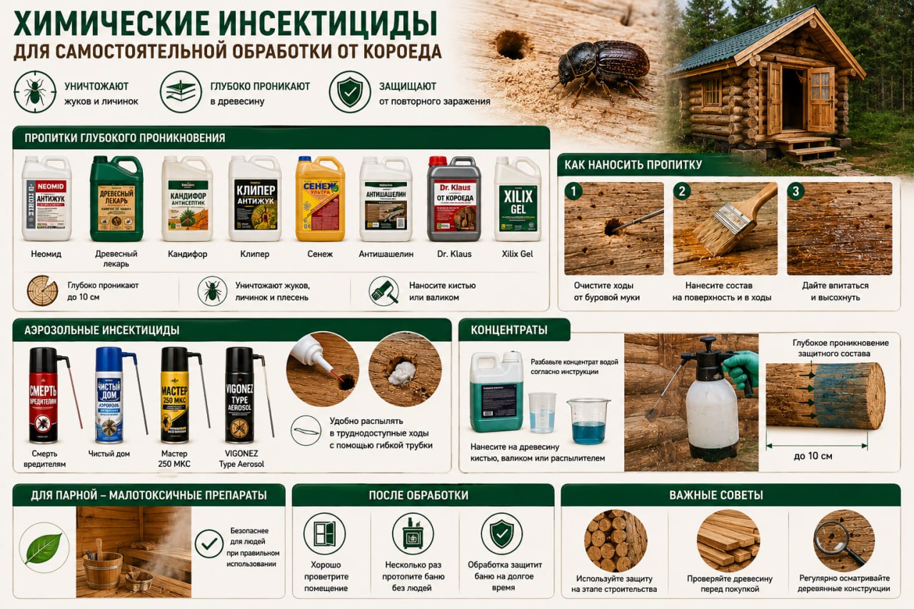 Химические инсектициды для самостоятельной обработки от короеда